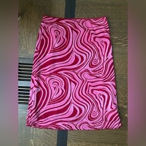 Y2K Early 2000’S Patterned Midi Stretch Waist Skirt Women’s Size Medium Red Pink
